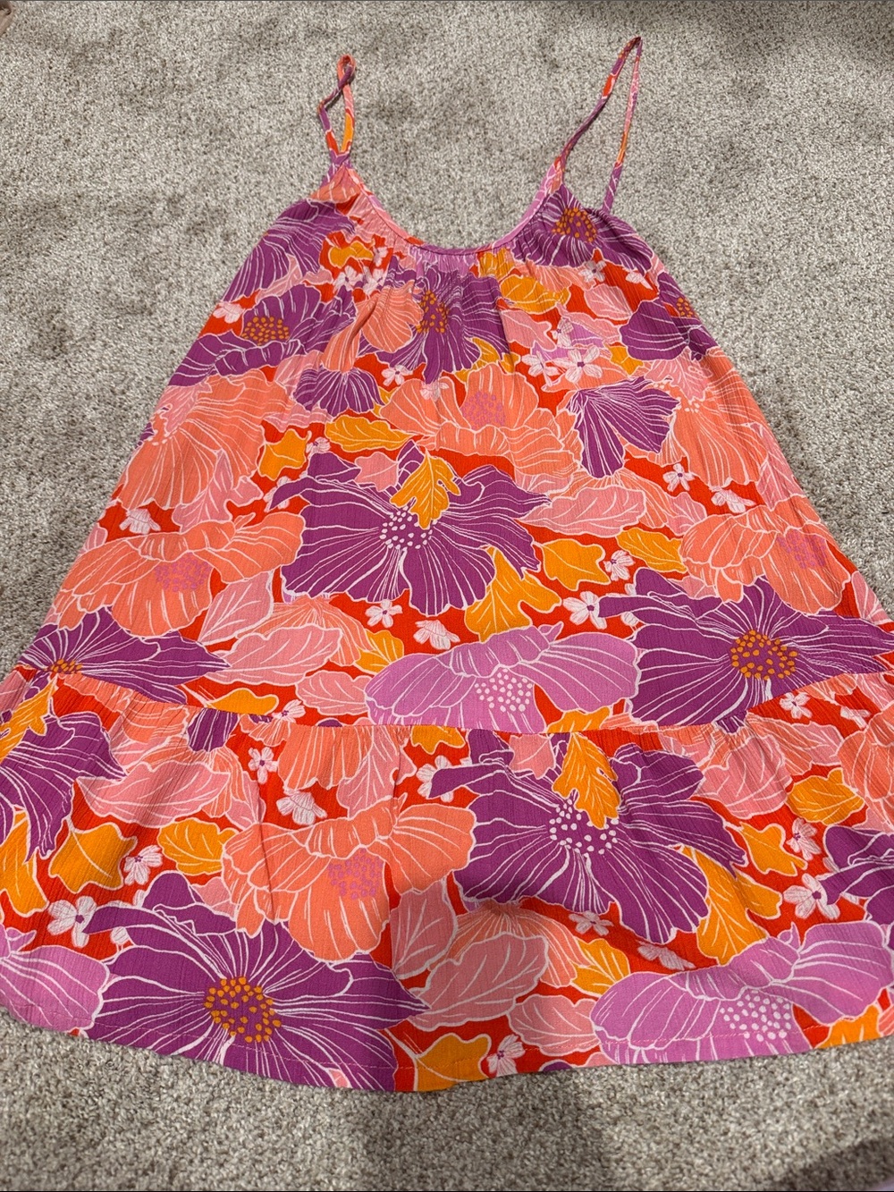 Bright Floral Spaghetti Strap Sundress in Pink, Purple & Orange